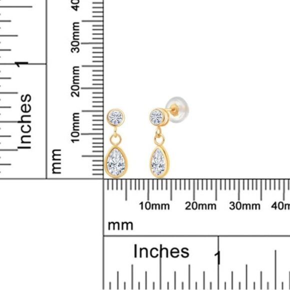 14K Yellow Gold with 1.00 Cttw White Moissanite Dangling Post Back Drop Earrings - Picture 4 of 4